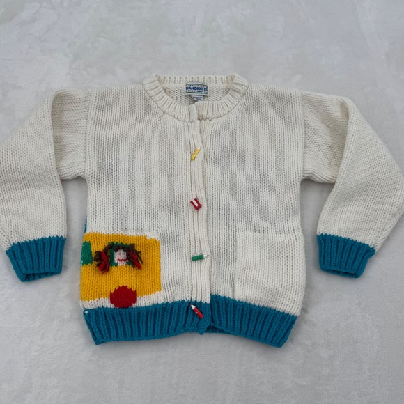 Handknits by B.J. Other - Vintage Handknits by BJ Schoolhouse Novelty Kids Cardigan Sweater Toddler Sz 4-5